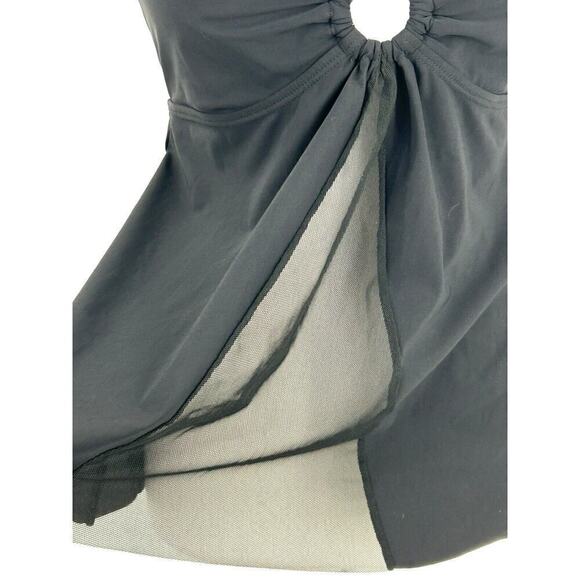 Amoressa Tankini Swim Top Sheer Front Panel Circle Detail Size Medium Black - Picture 9 of 16